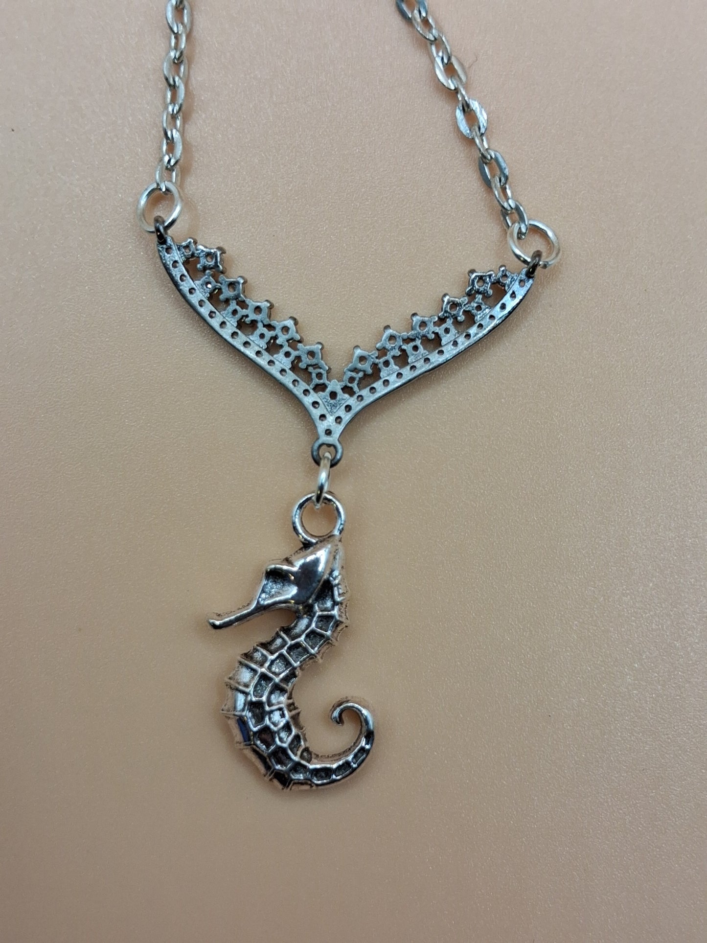Seahorse & Rhinestone Necklace with Clam Drop