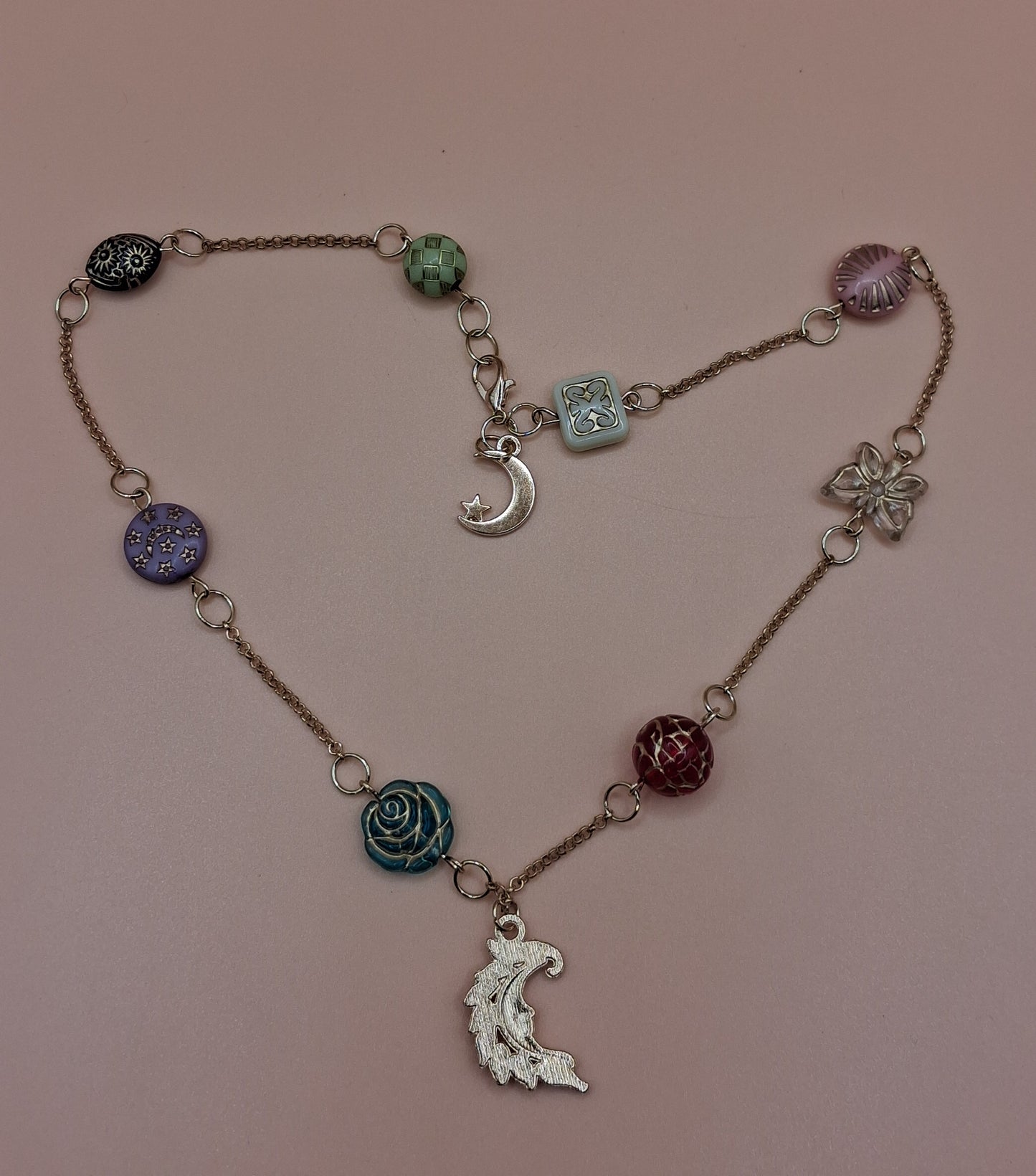 Vintage Baroque Pendant Necklace- celestial crescent moon and celestial Moon with star charm