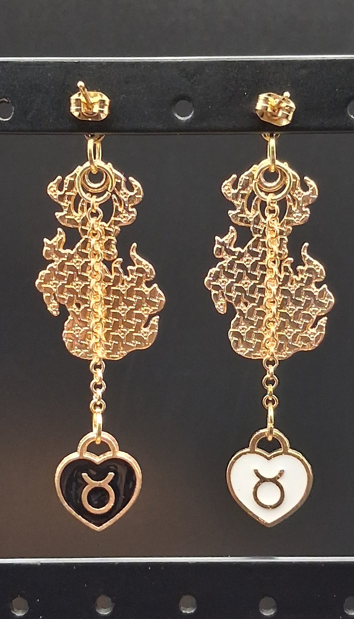 Celestial Deer Taurus Earrings - Gold Zodiac Heart Charm Drop Earrings