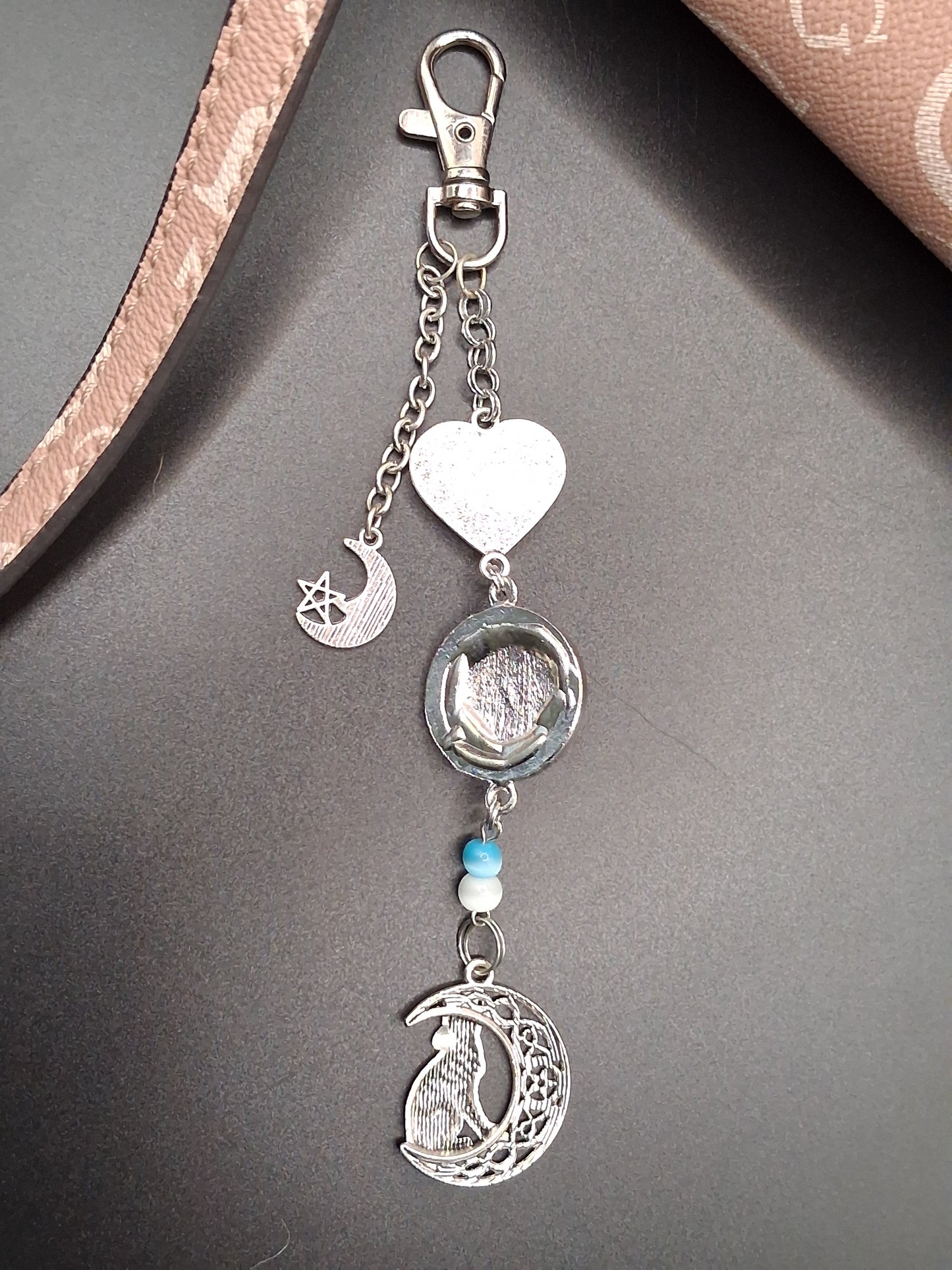 Celestial Wolf & Moon Keychain - Faux Turquoise Charm