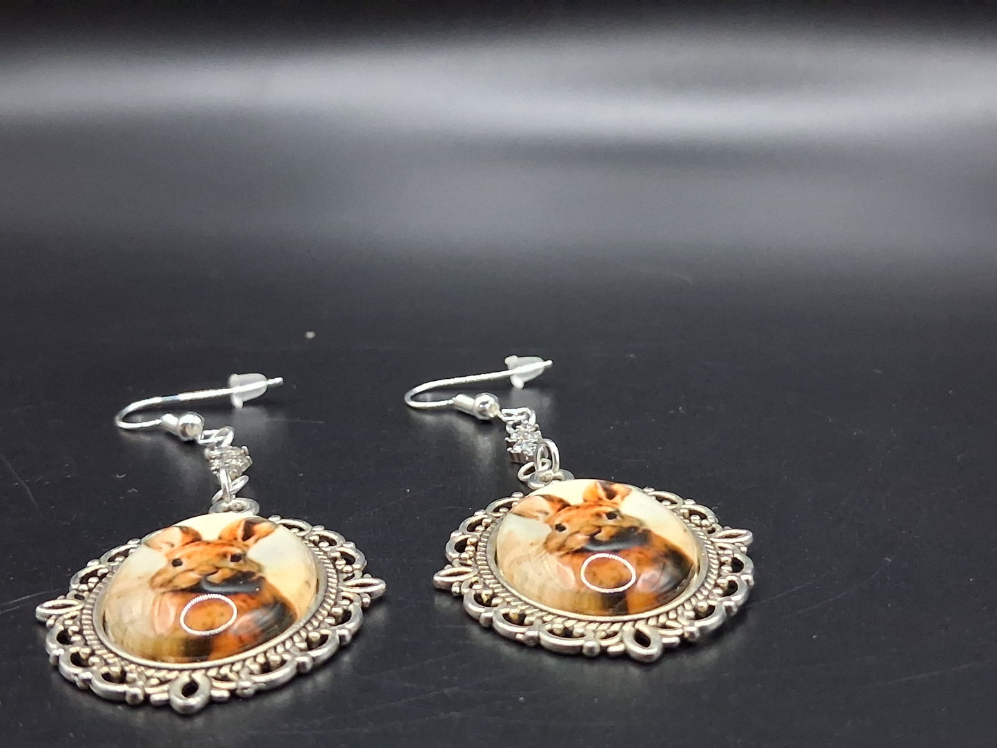 Whimsical Bunny Cameo Earrings - Vintage-Inspired Silver Drop Earrings