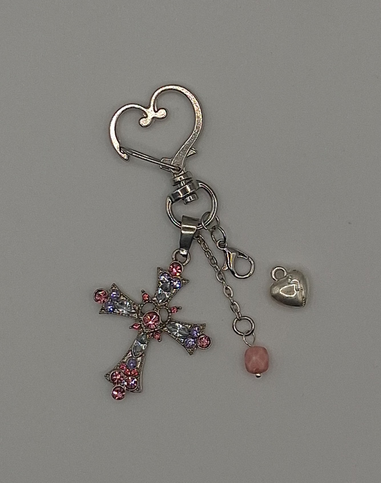 Gemstone Cross Keychain with Heart charm