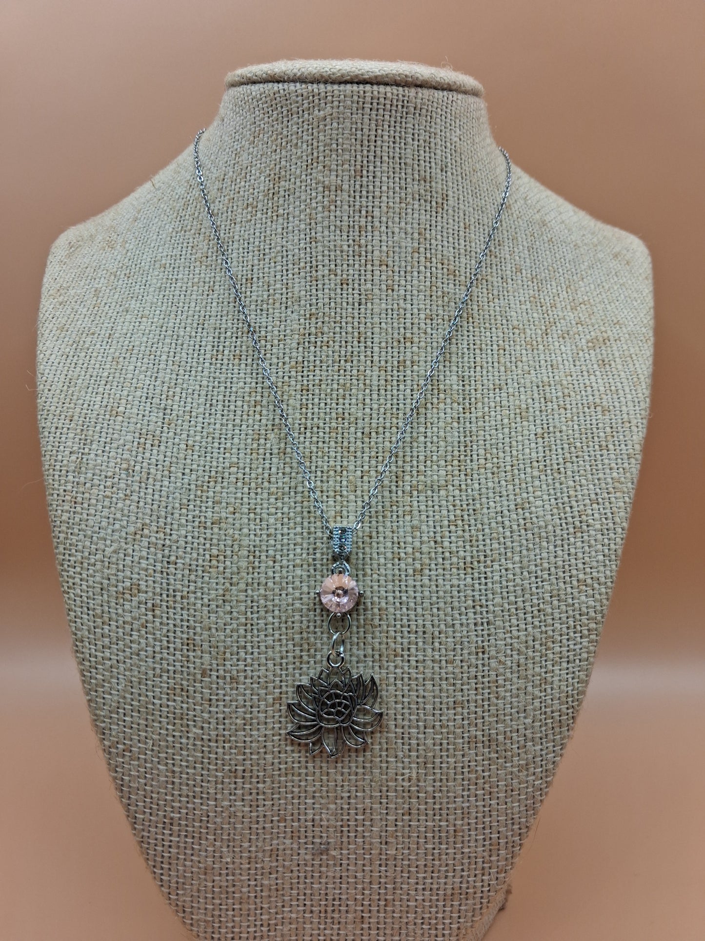 Lotus Flower Necklace with Rose Quartz Charm
