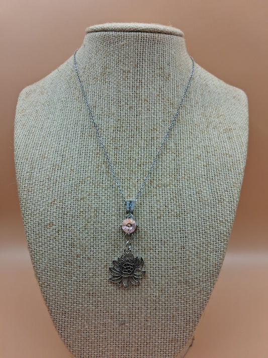 Lotus Flower Necklace with Rose Quartz Charm