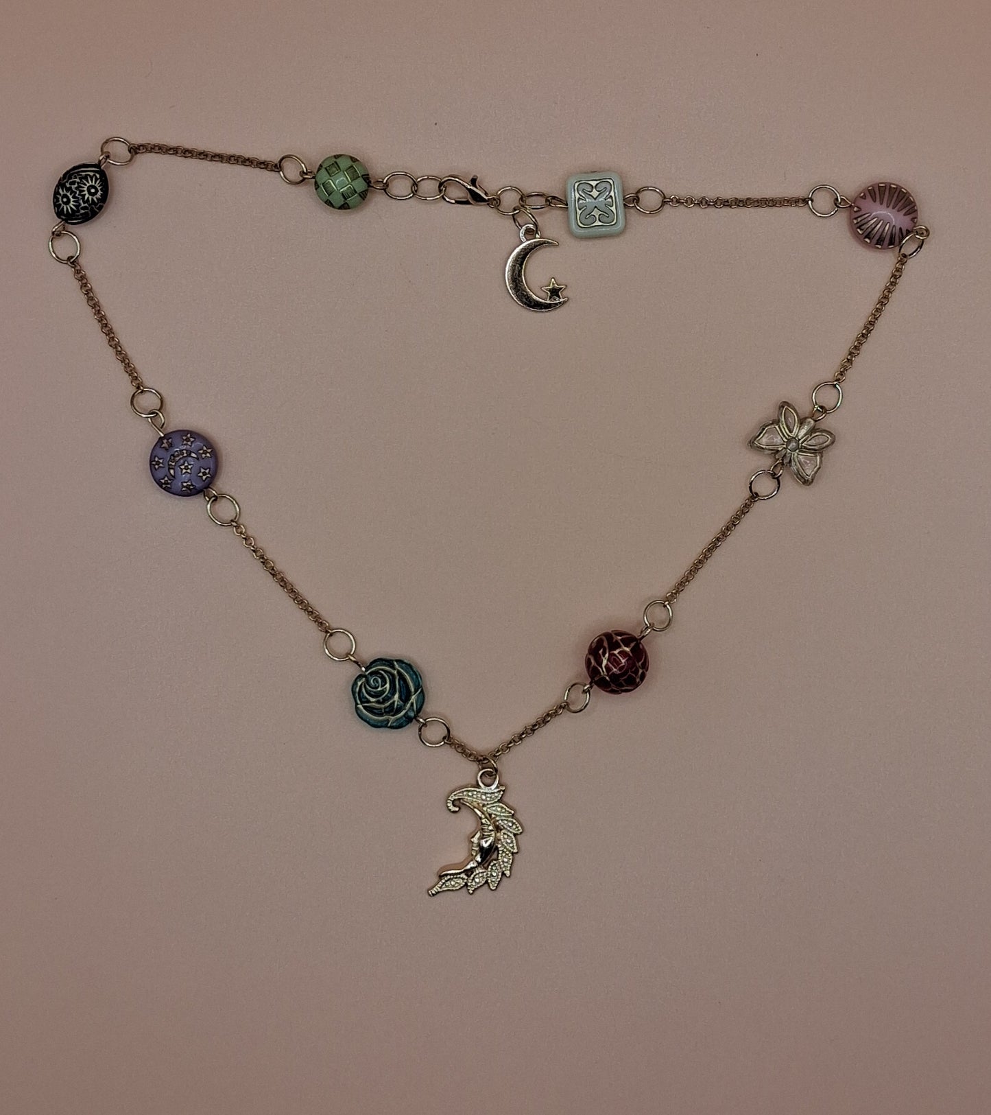 Vintage Baroque Pendant Necklace- celestial crescent moon and celestial Moon with star charm