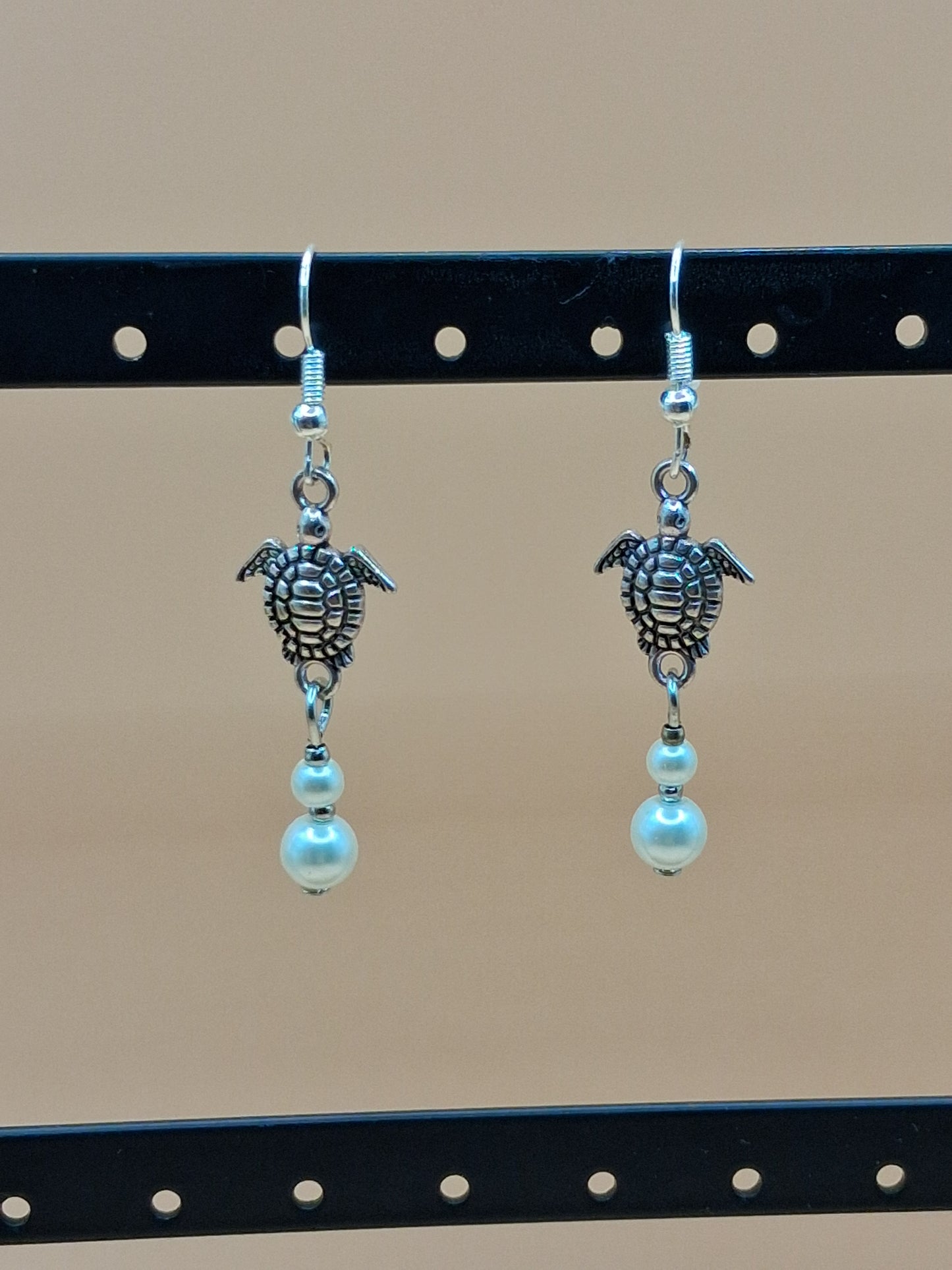 Turtle Dangle Earrings with Pearl Drops