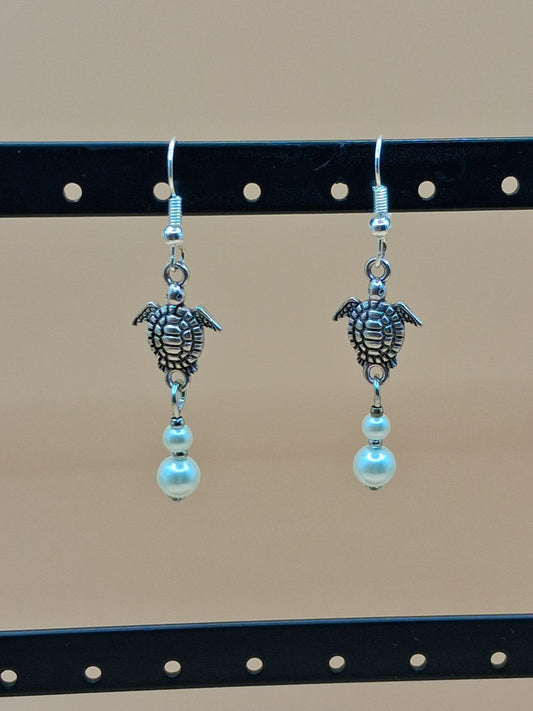 Turtle Dangle Earrings with Pearl Drops