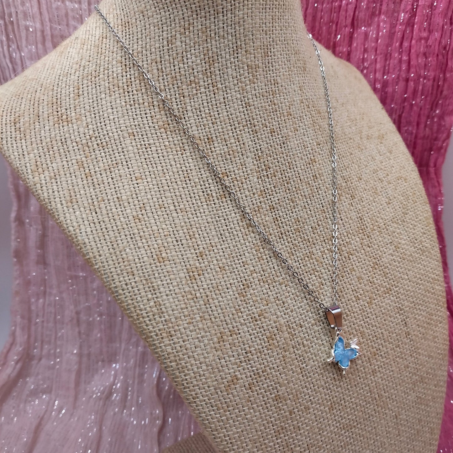 Blue Butterfly Pendant Necklace - Girl's