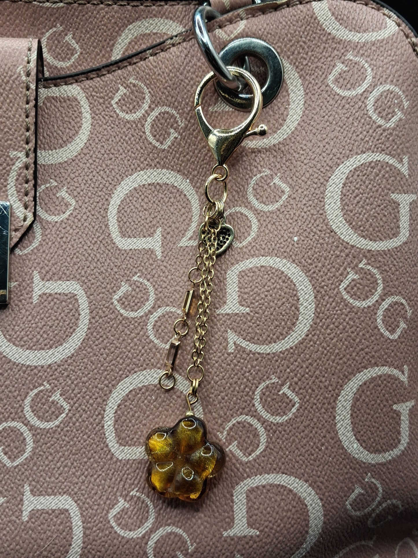 Golden Flower Charm Keychain