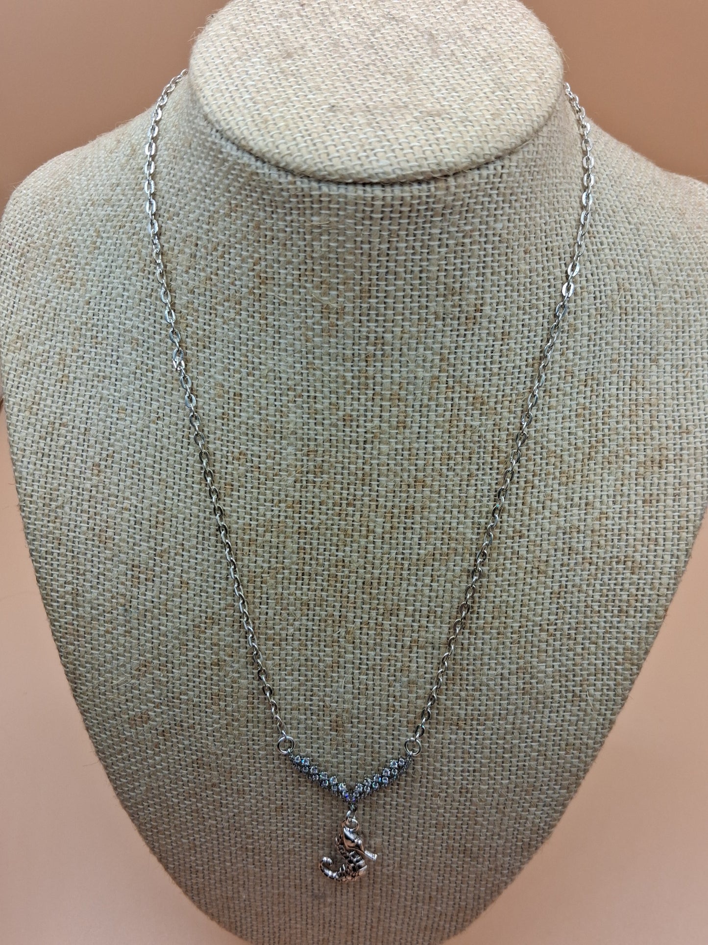 Seahorse & Rhinestone Necklace with Clam Drop