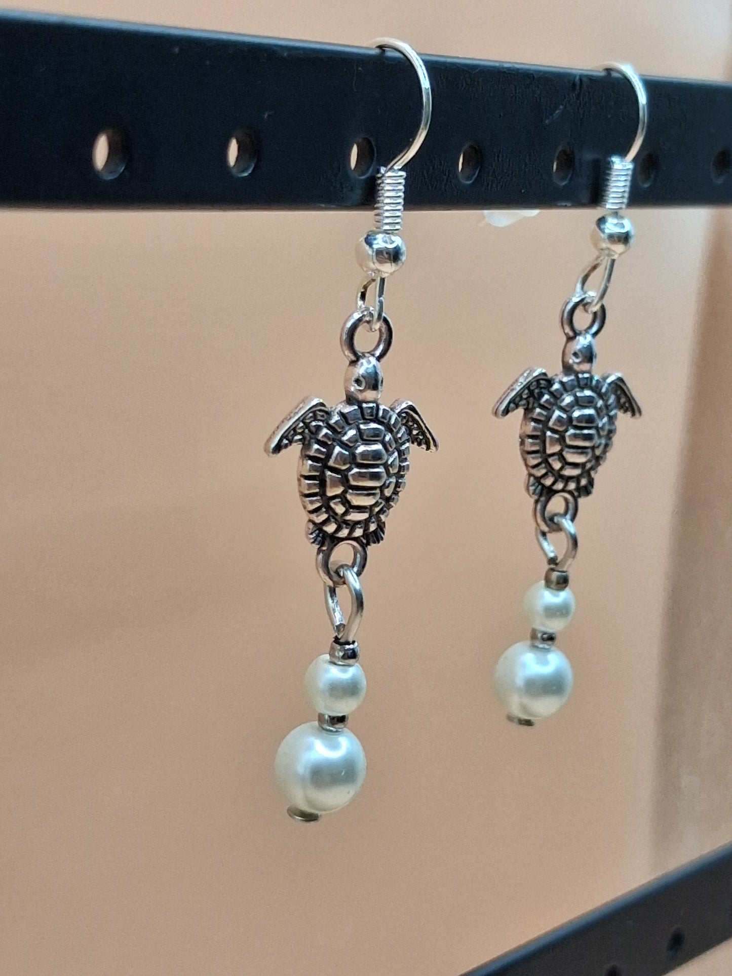 Turtle Dangle Earrings with Pearl Drops