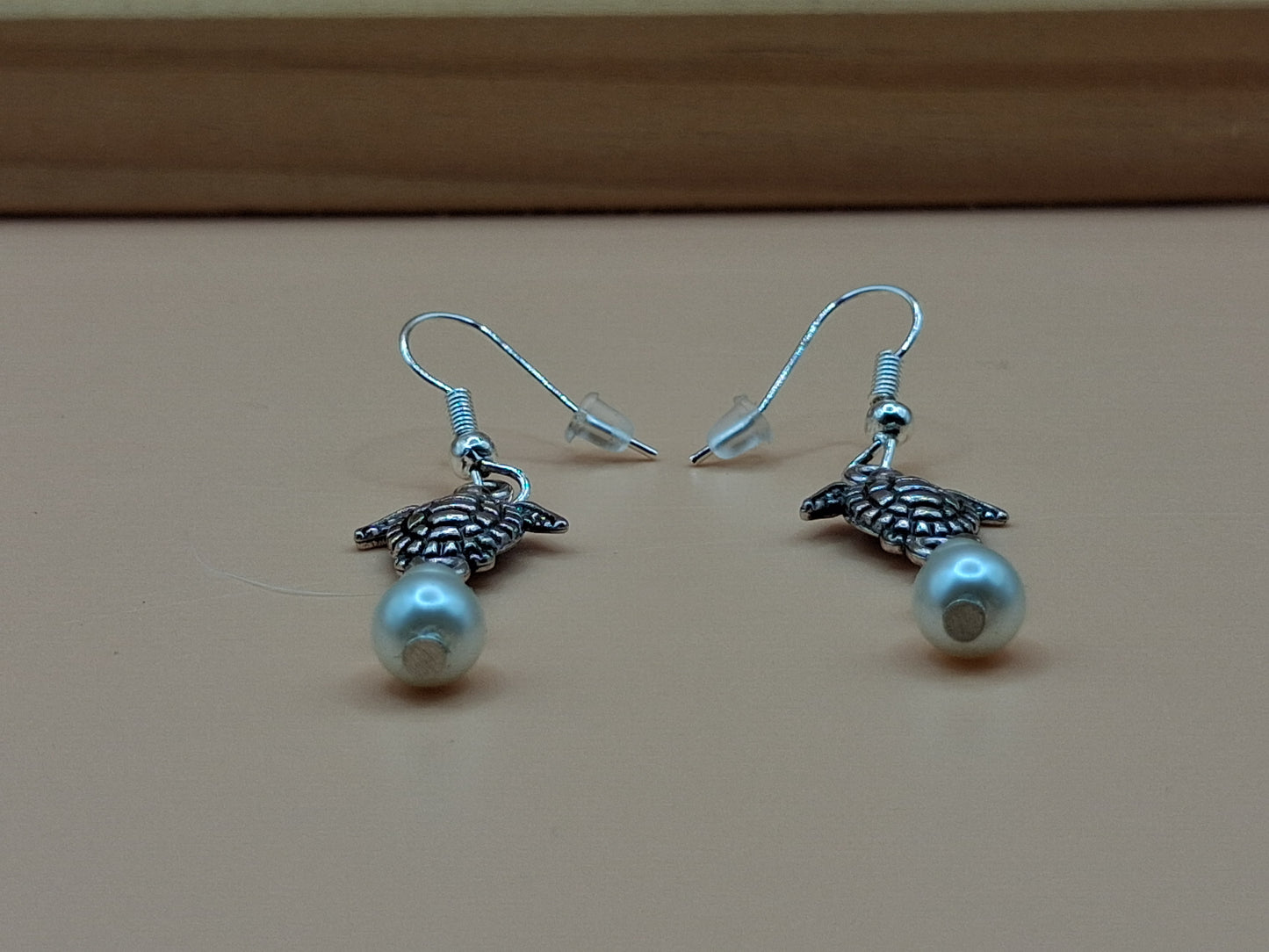 Turtle Dangle Earrings with Pearl Drops