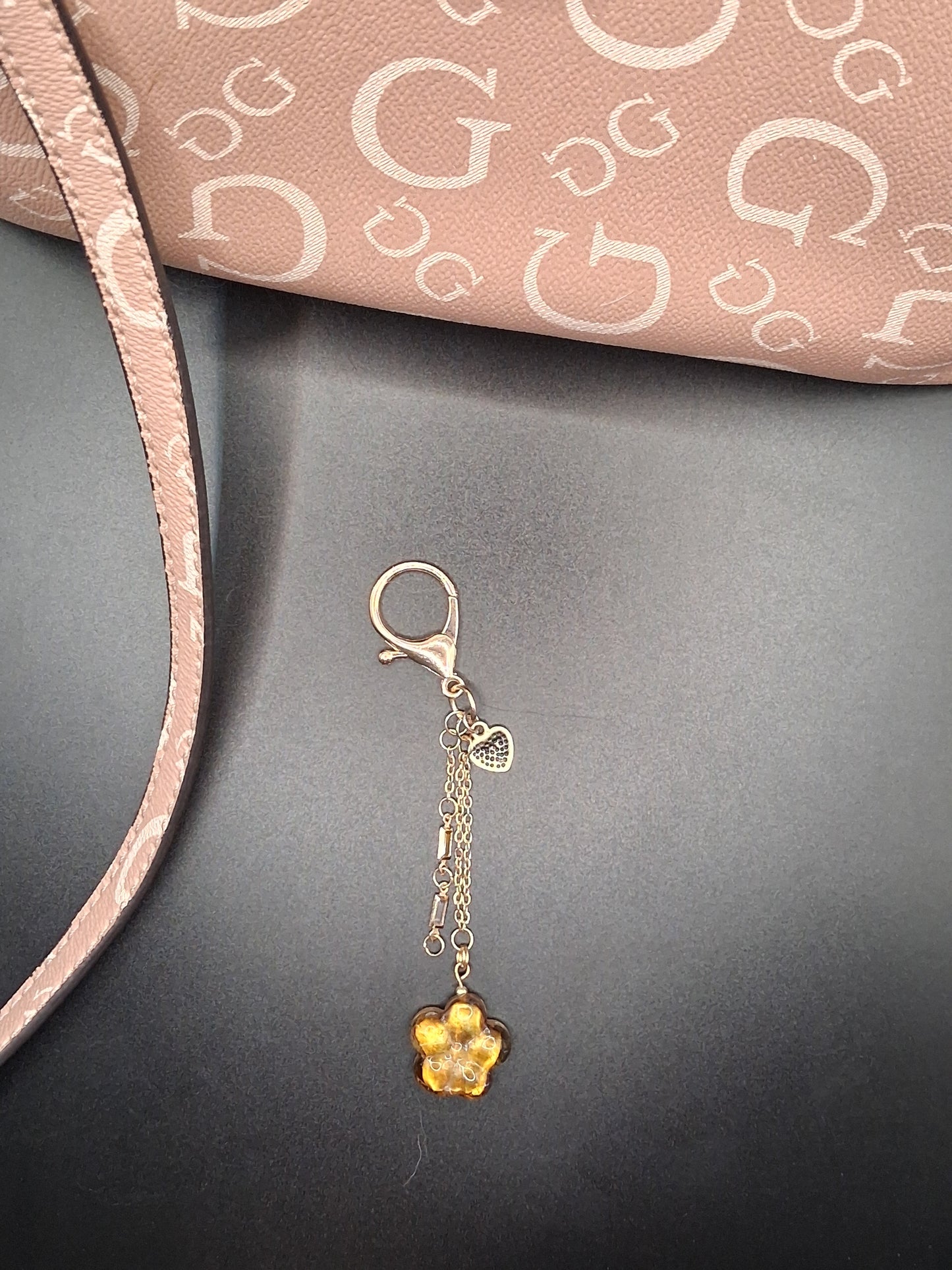 Golden Flower Charm Keychain
