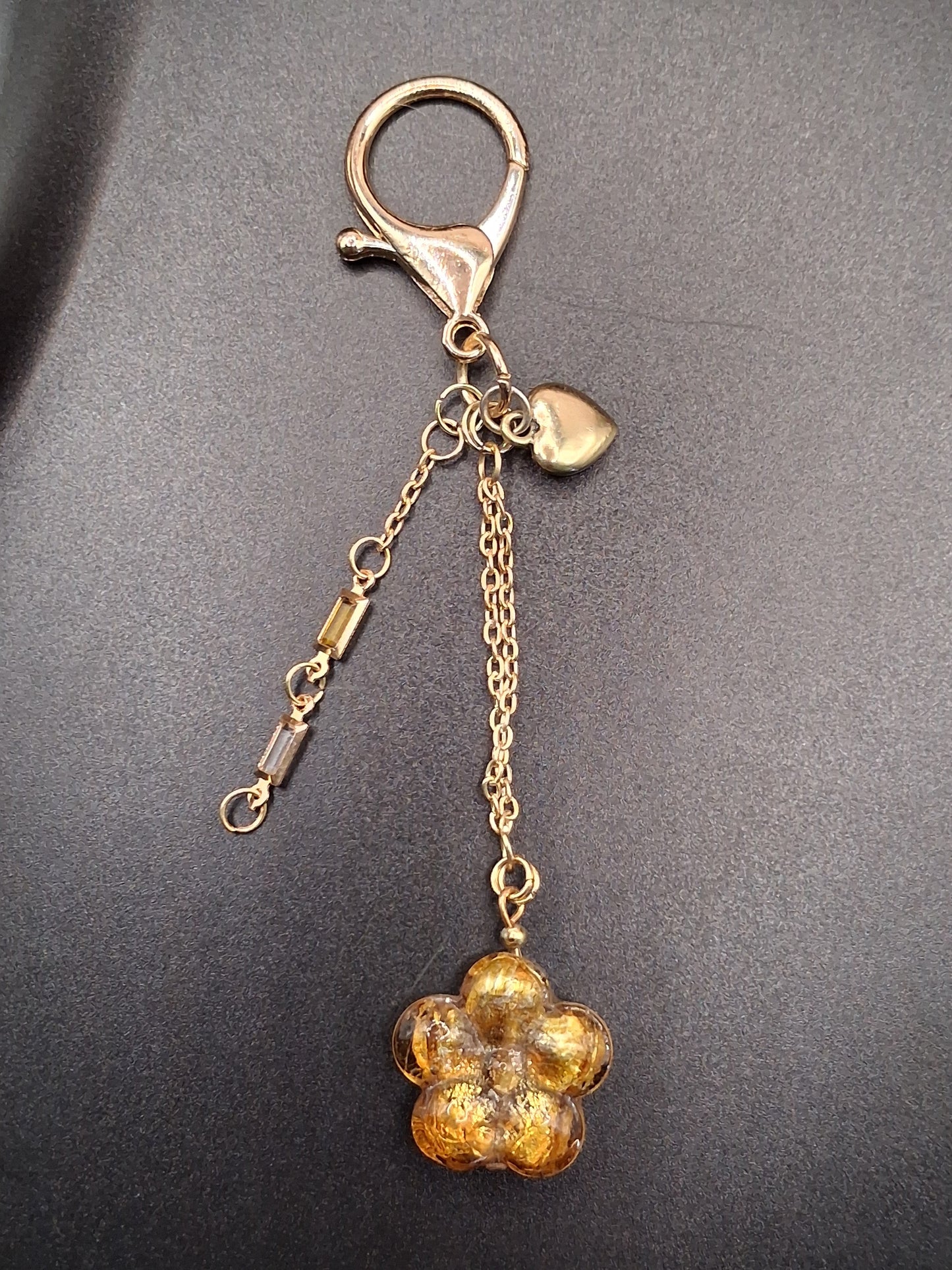 Golden Flower Charm Keychain