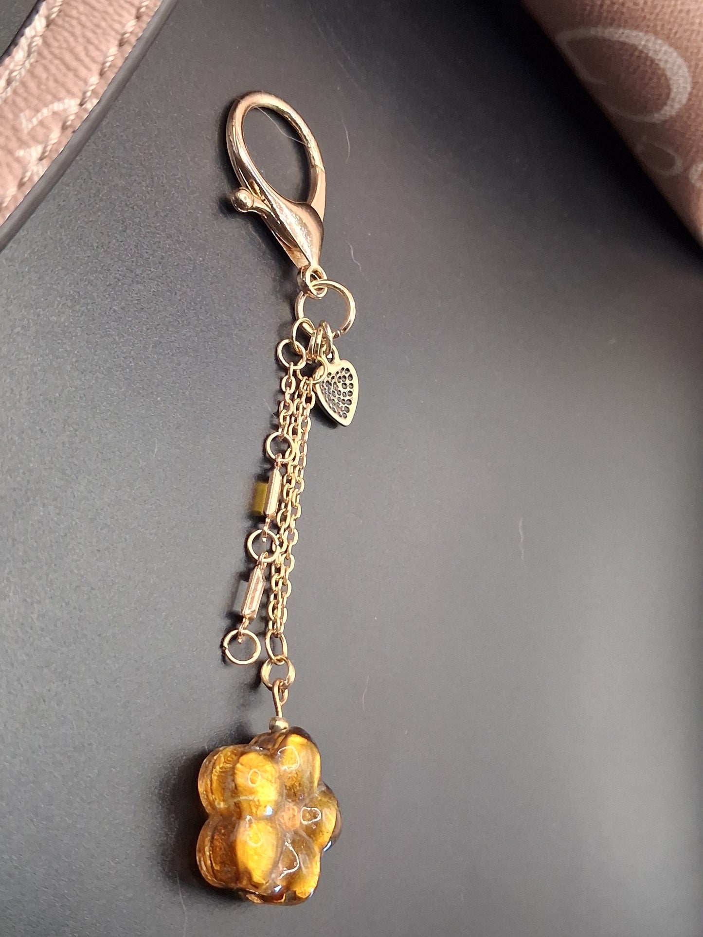 Golden Flower Charm Keychain