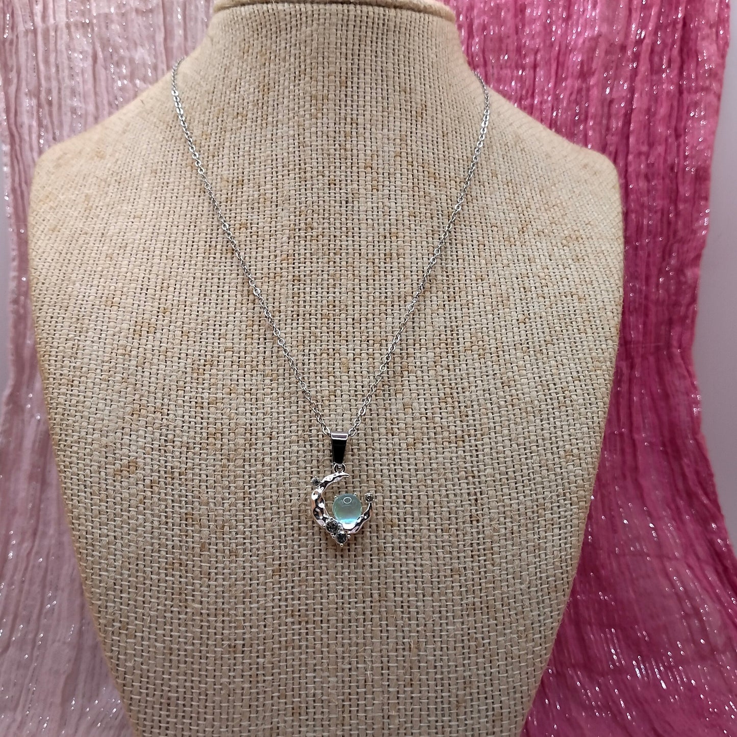 Stainless Steel Moon Pendant Necklace - Girls