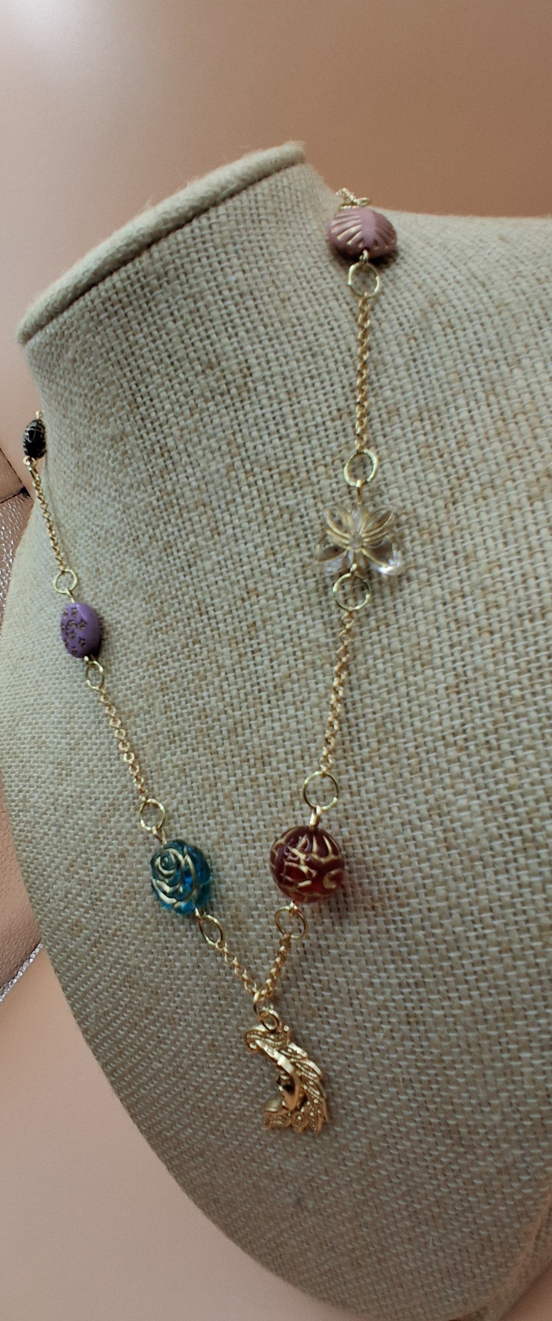 Vintage Baroque Pendant Necklace- celestial crescent moon and celestial Moon with star charm