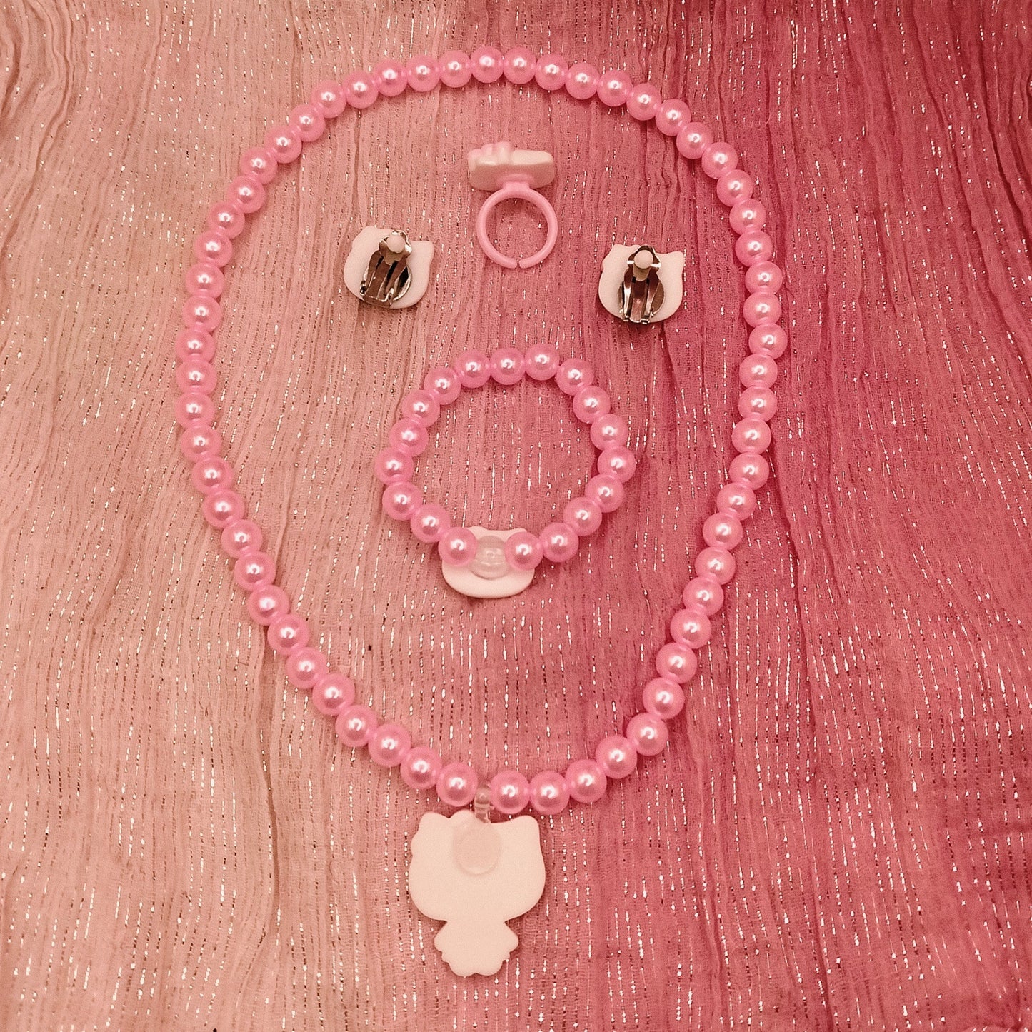 Hello Kitty Pink Pearl Jewellery Set