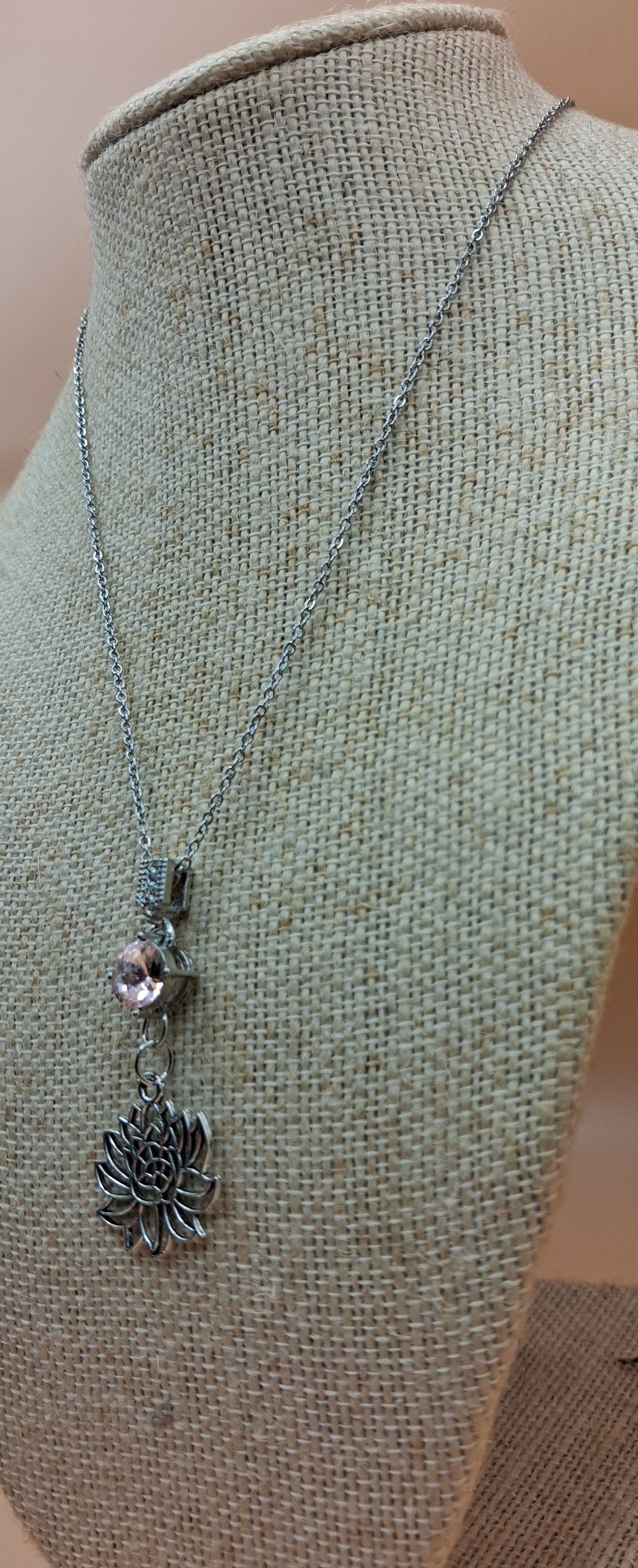 Lotus Flower Necklace with Rose Quartz Charm