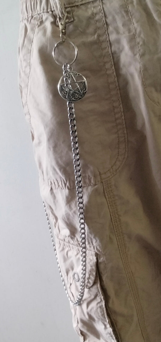 Stainless Steel Pocket Chain with Pentagram - Unisex 29" Accessory