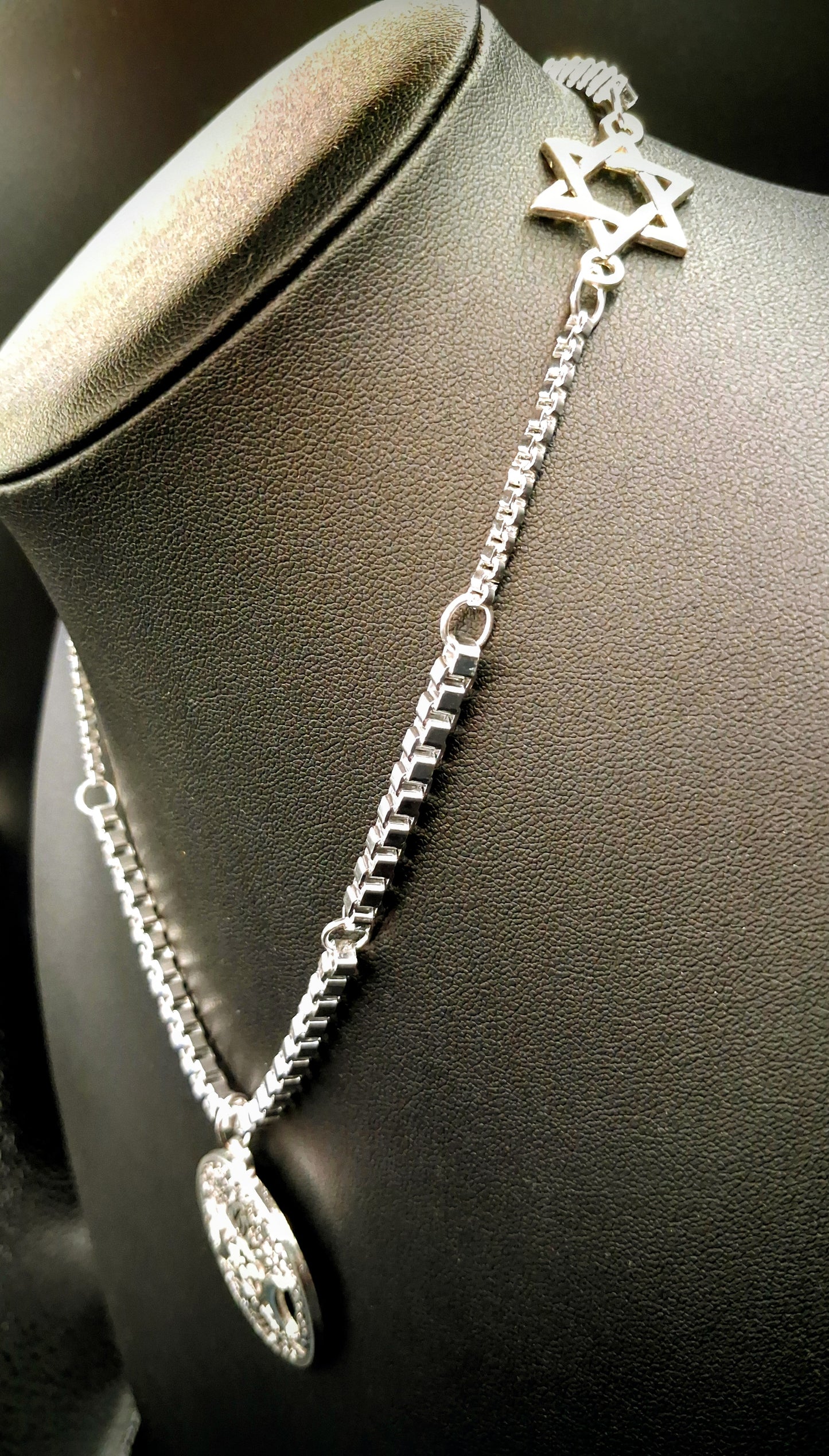 Celestial Moon Phase Necklace with Star of David charm links