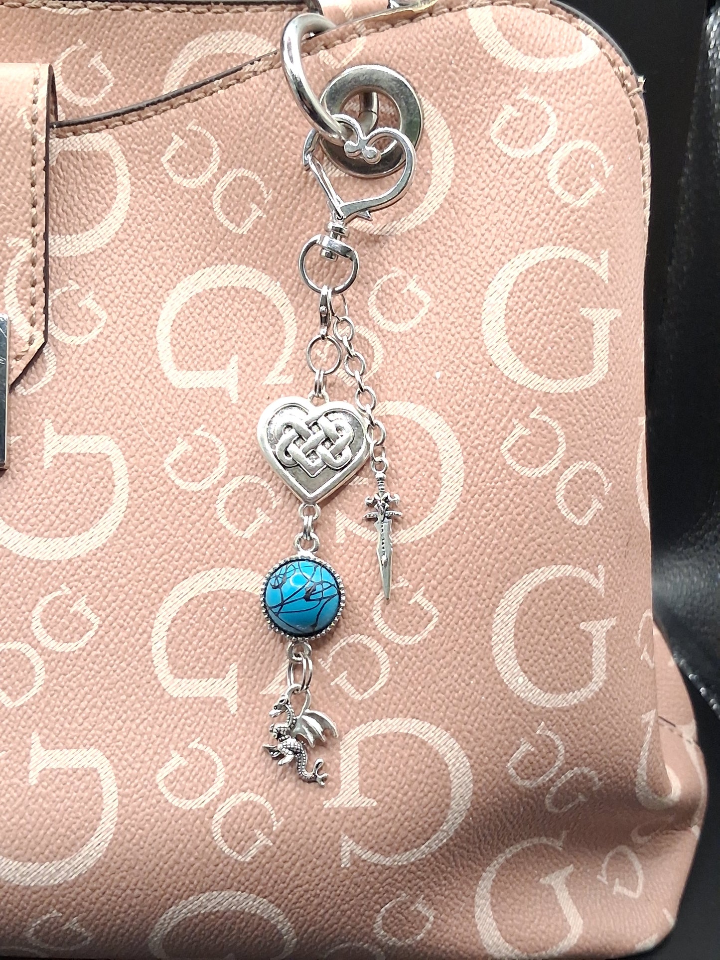 Celestial Dragon Keychain with Heart Charm