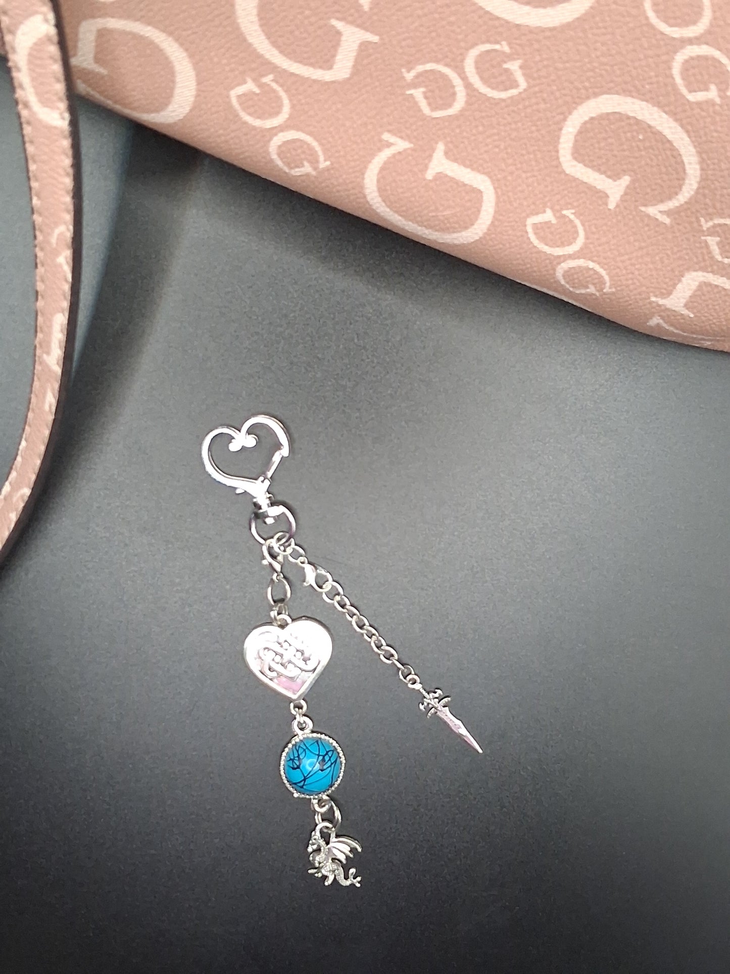 Celestial Dragon Keychain with Heart Charm