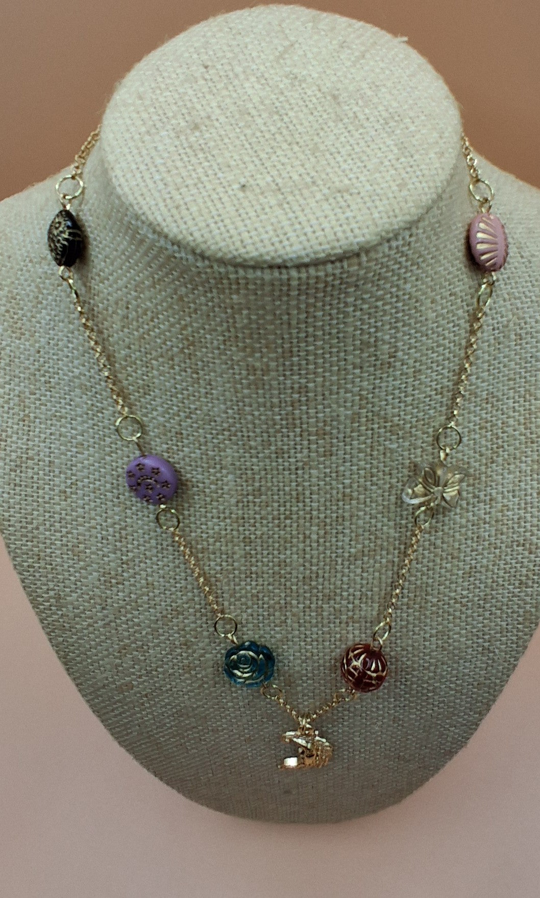 Vintage Baroque Pendant Necklace- celestial crescent moon and celestial Moon with star charm