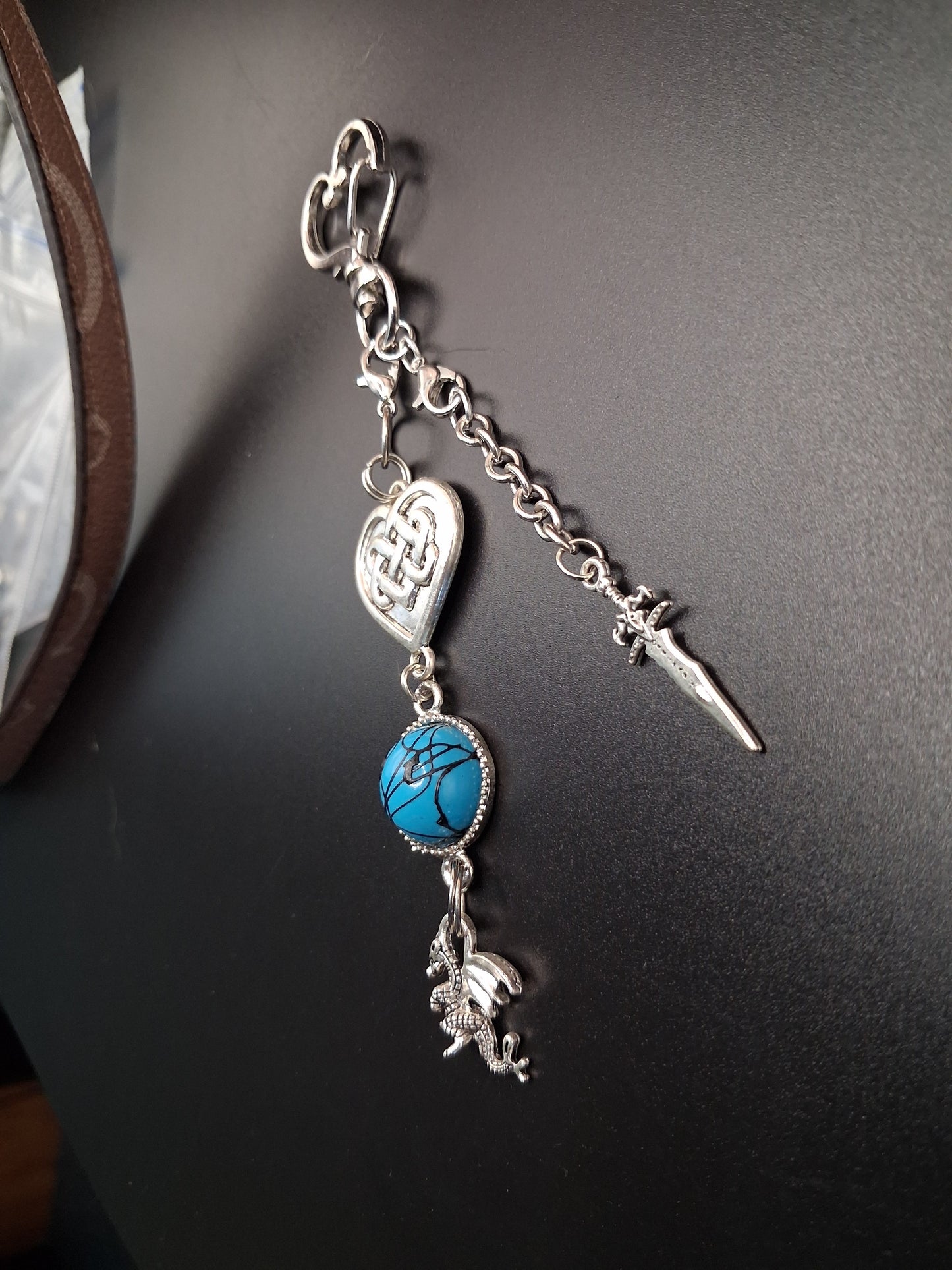 Celestial Dragon Keychain with Heart Charm