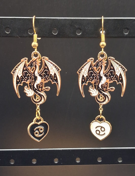 Celestial Dragon Zodiac Earrings - Cancer