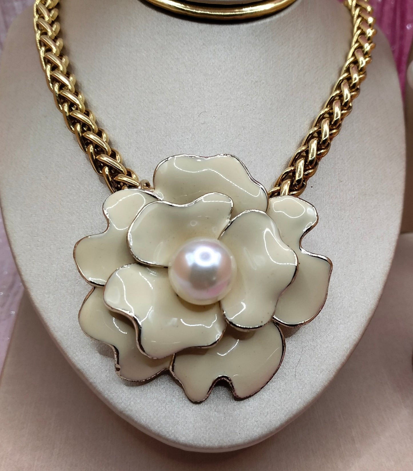 Pearl Blossom Statement Necklace & Earring Set