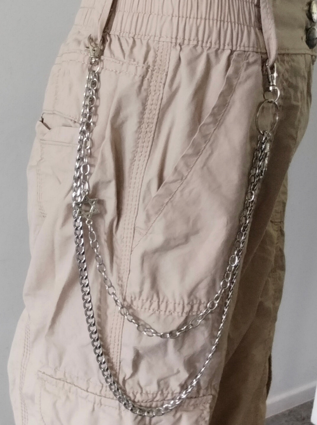 Celtic Wolf Moon Pocket Chain with Star of David - Stainless Steel