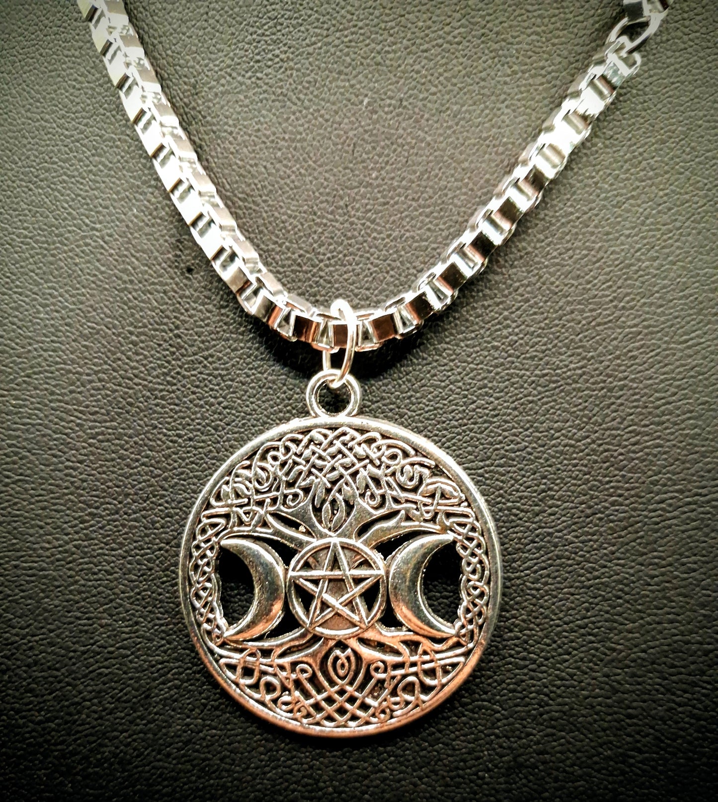 Celestial Moon Phase Necklace with Star of David charm links