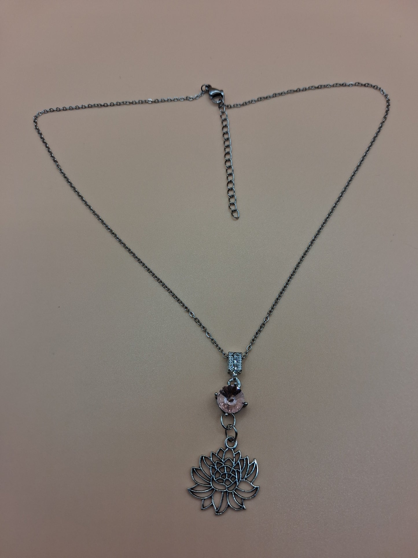 Lotus Flower Necklace with Rose Quartz Charm