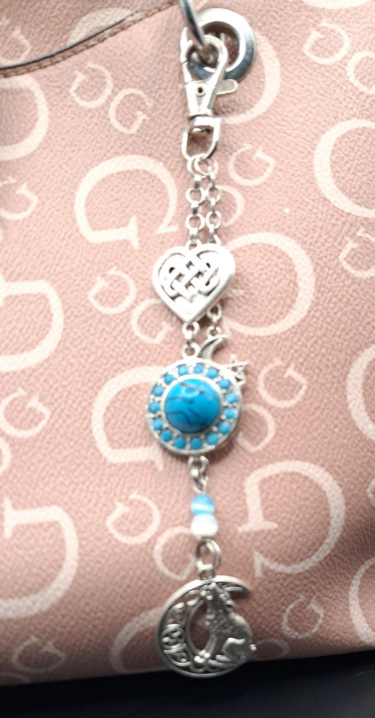 Celestial Wolf & Moon Keychain - Faux Turquoise Charm