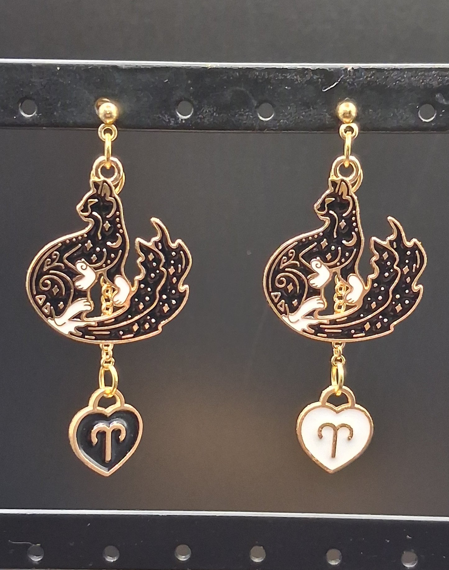 Celestial Cat Earrings - Gold Zodiac stud drop Earrings