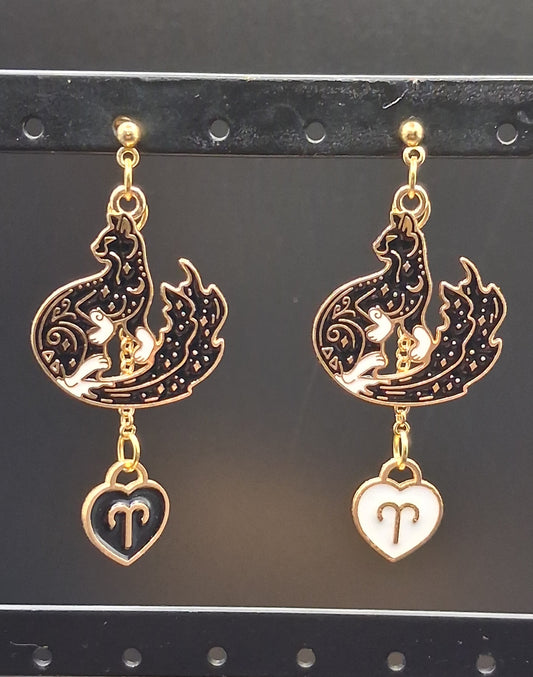 Celestial Cat Earrings - Gold Zodiac stud drop Earrings