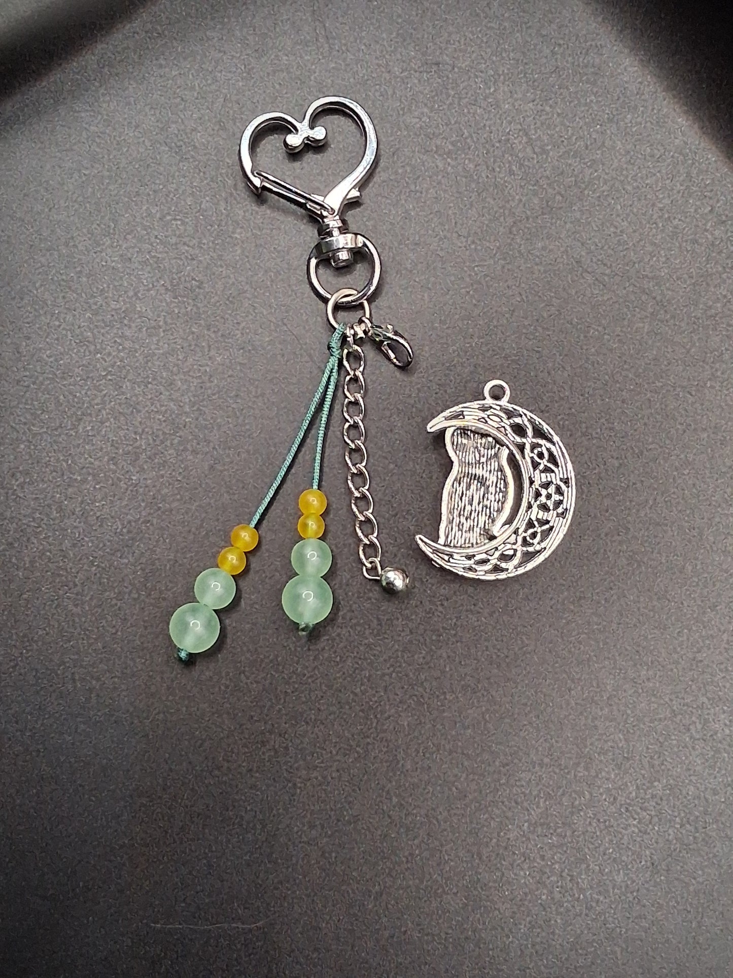 Celestial Owl Moon Keychain with Aventurine & Citrine Beads