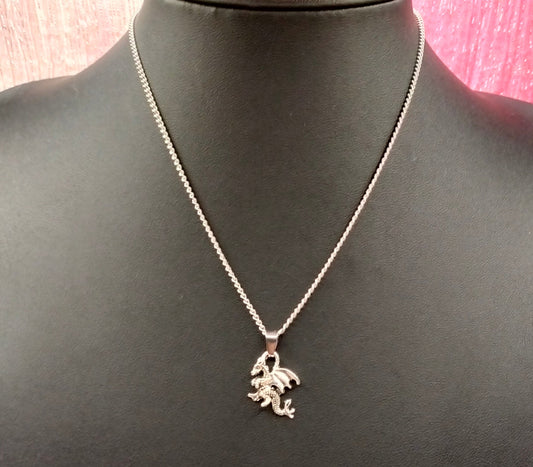 Dragon Pendant Necklace - Stainless Steel Chain with Alloy Charm