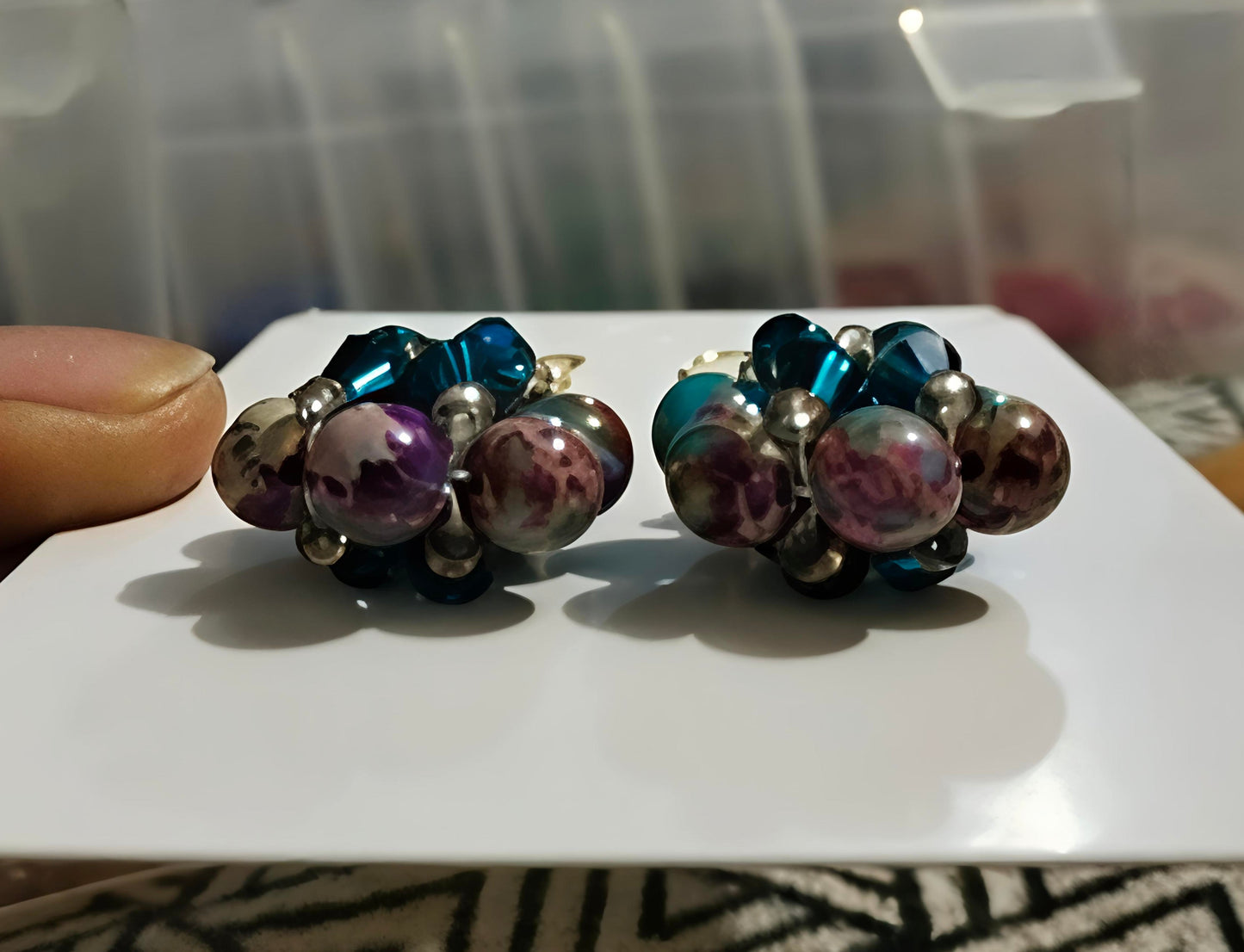 Ocean Jasper Beaded Flower Earrings & Ring Set - Gold Tone Sterling Silver