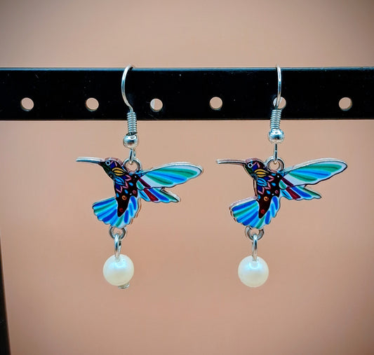 Enchanting Hummingbird Pearl Drop Earrings