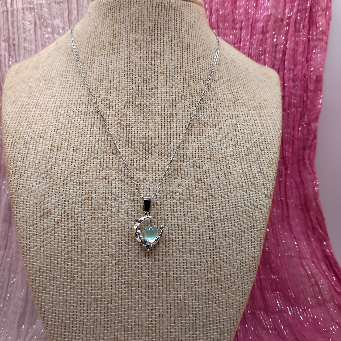 Stainless Steel Moon Pendant Necklace - Girls