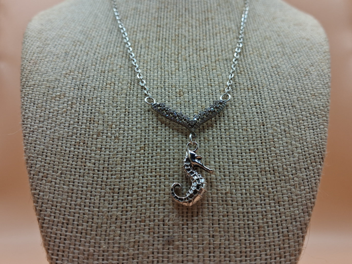 Seahorse & Rhinestone Necklace with Clam Drop