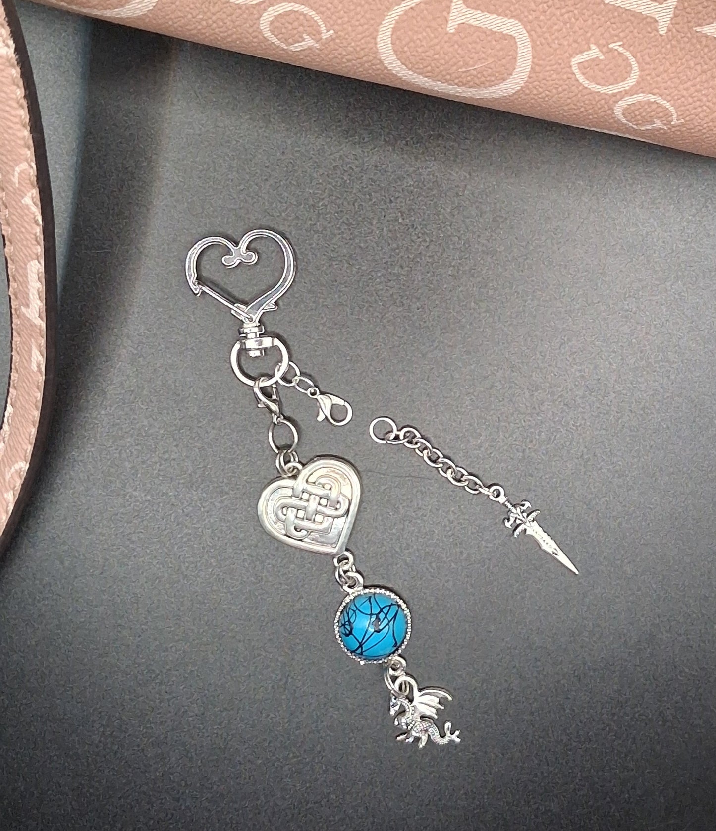 Celestial Dragon Keychain with Heart Charm