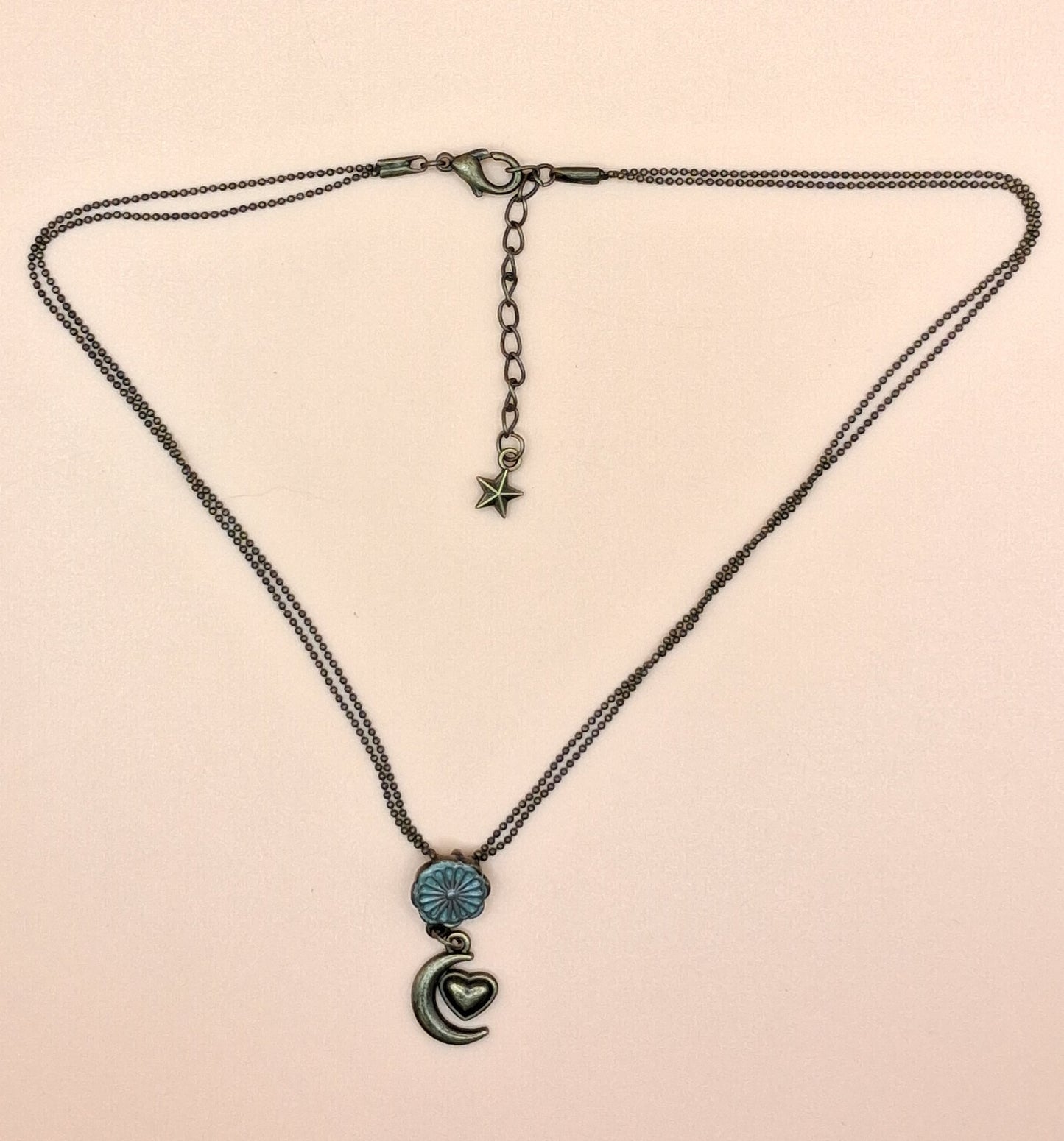 Celestial Moon & heart Necklace - Turquoise colour Flower Charm