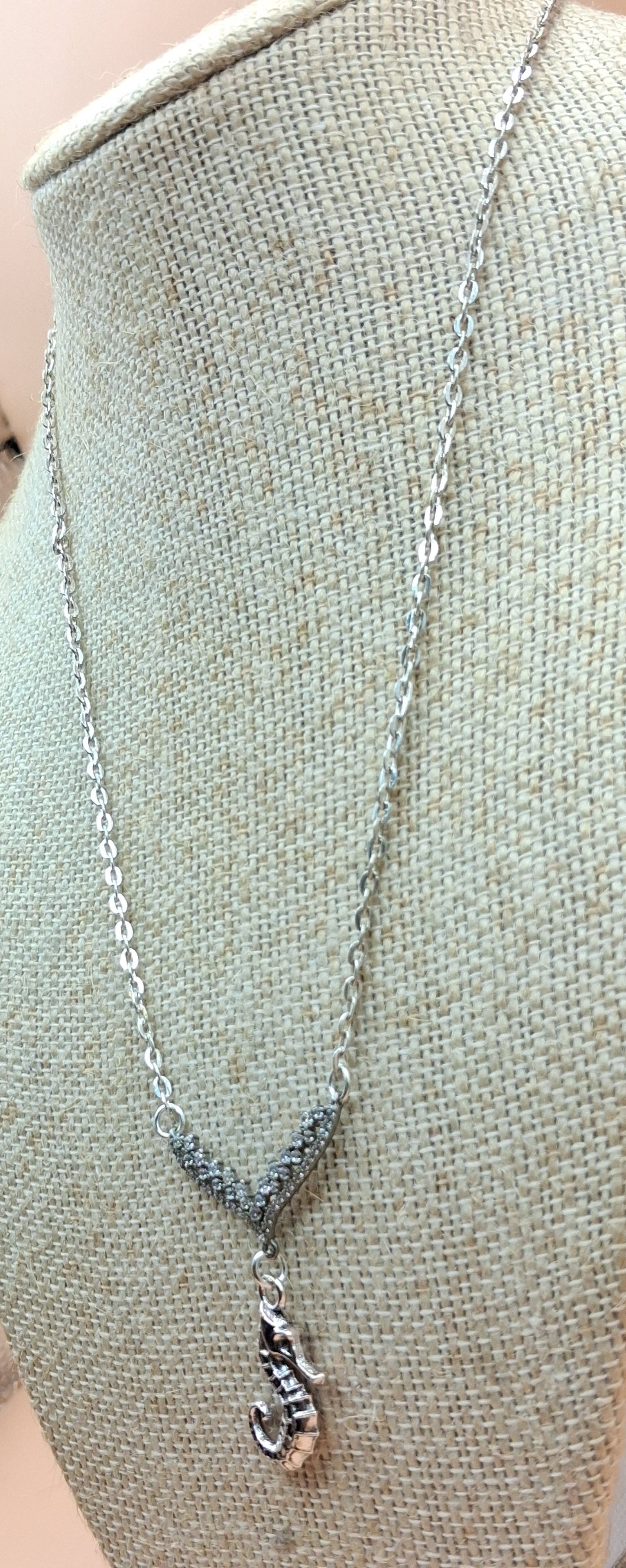 Seahorse & Rhinestone Necklace with Clam Drop