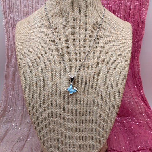Blue Butterfly Pendant Necklace - Girl's