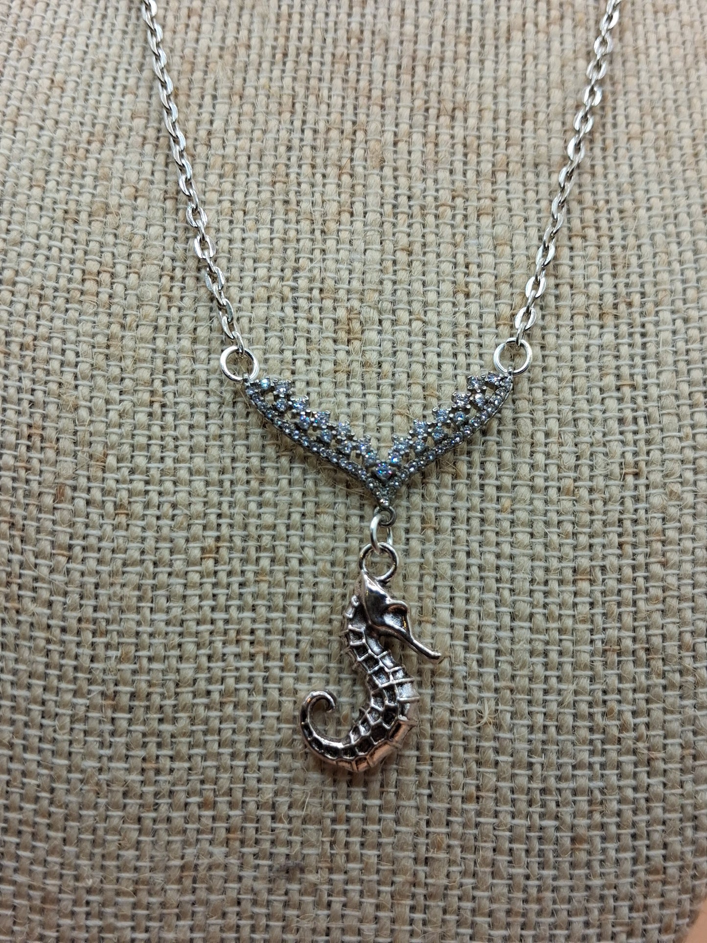 Seahorse & Rhinestone Necklace with Clam Drop