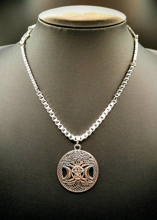 Celestial Moon Phase Necklace with Star of David charm links
