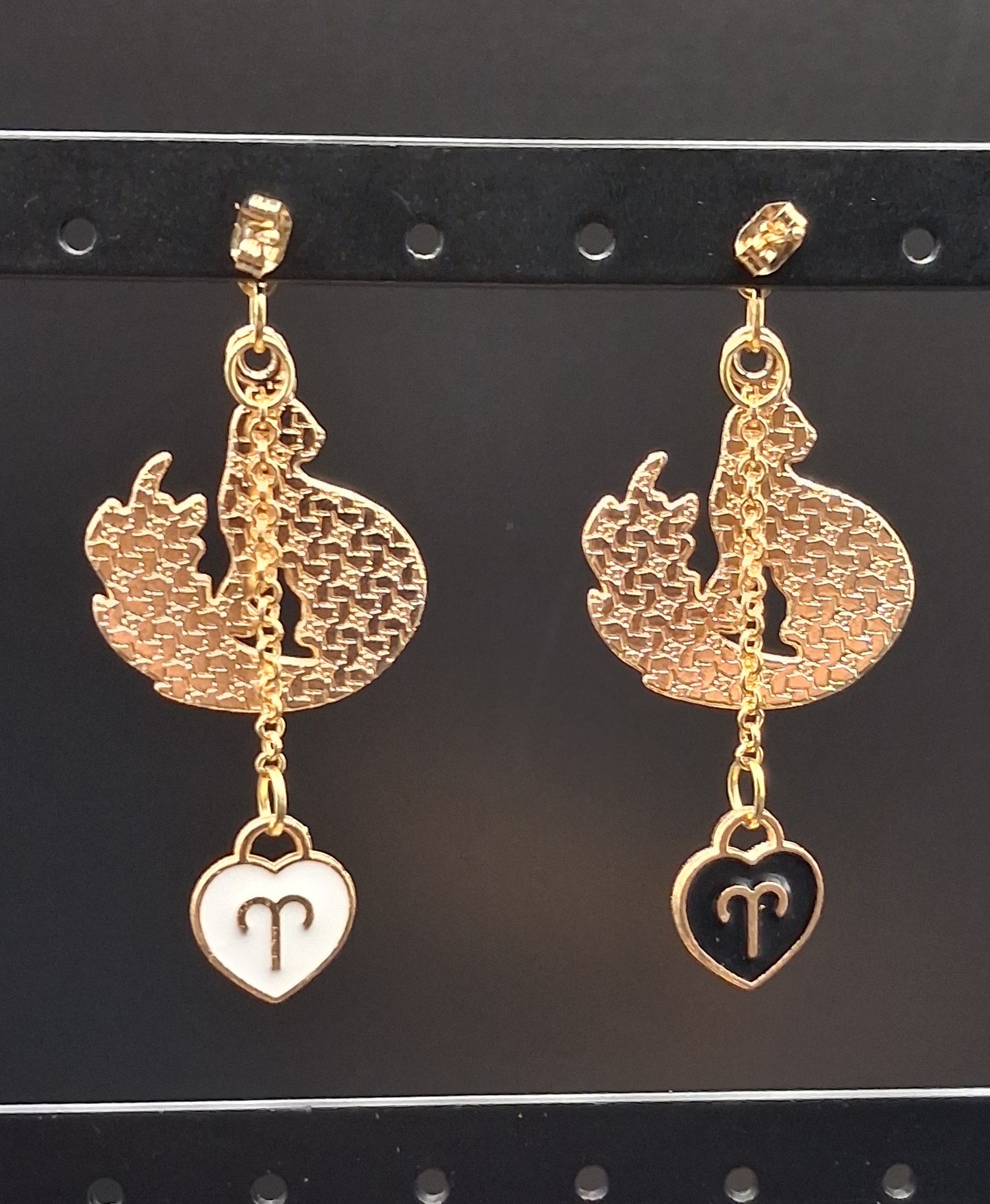 Celestial Cat Earrings - Gold Zodiac stud drop Earrings